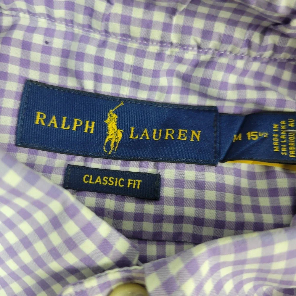 Ralph Lauren Classic Fit Mens Medium Purple Gingham Check Pony Performance